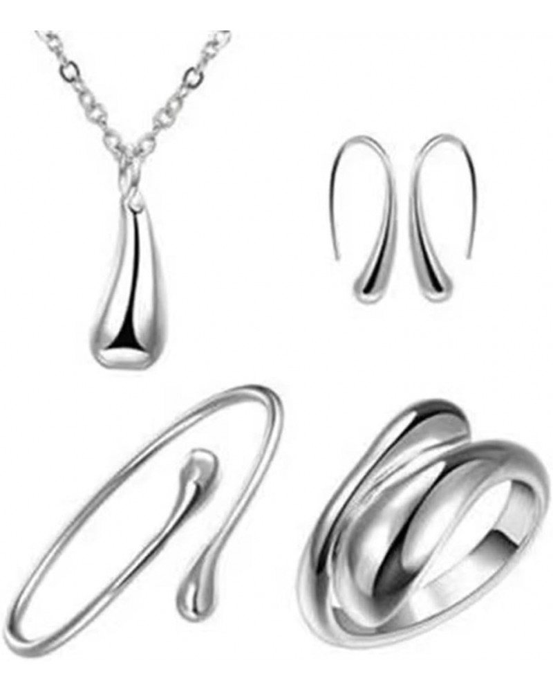 925 Sterling Silver Women's Jewelry Set Teardrop Pendant Necklace Earrings Bracelet Ring - Perfect for Parties, Dating, Weddi...