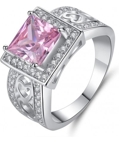 925 Sterling Silver Plated Created Amethyst Halo Brilliant Women Girl Statement Ring Pink a US6 $3.63 Rings