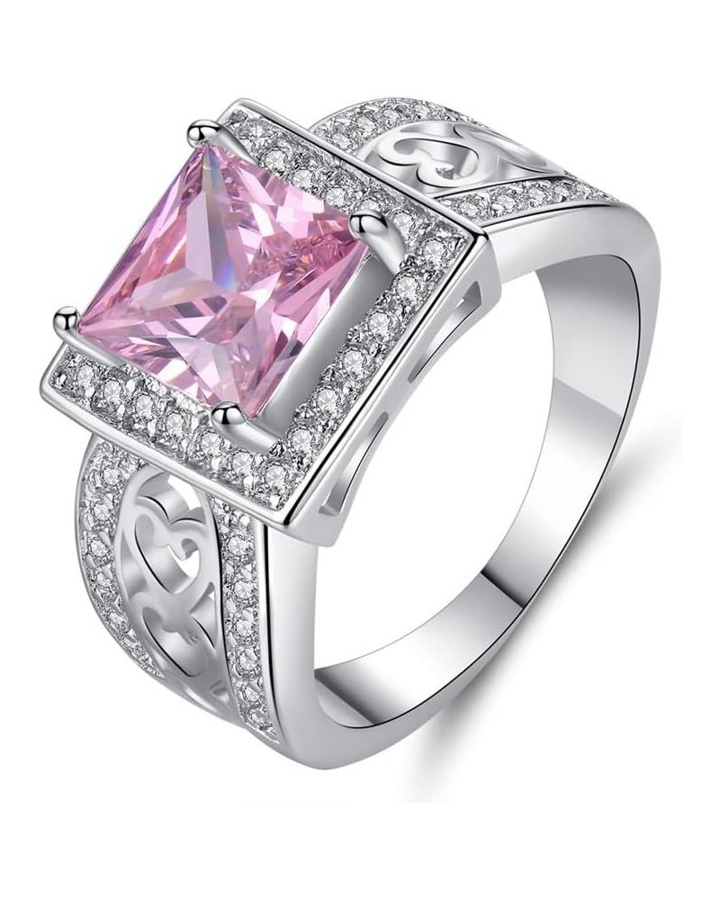 925 Sterling Silver Plated Created Amethyst Halo Brilliant Women Girl Statement Ring Pink a US6 $3.63 Rings