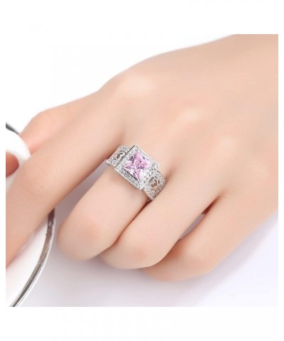 925 Sterling Silver Plated Created Amethyst Halo Brilliant Women Girl Statement Ring Pink a US6 $3.63 Rings