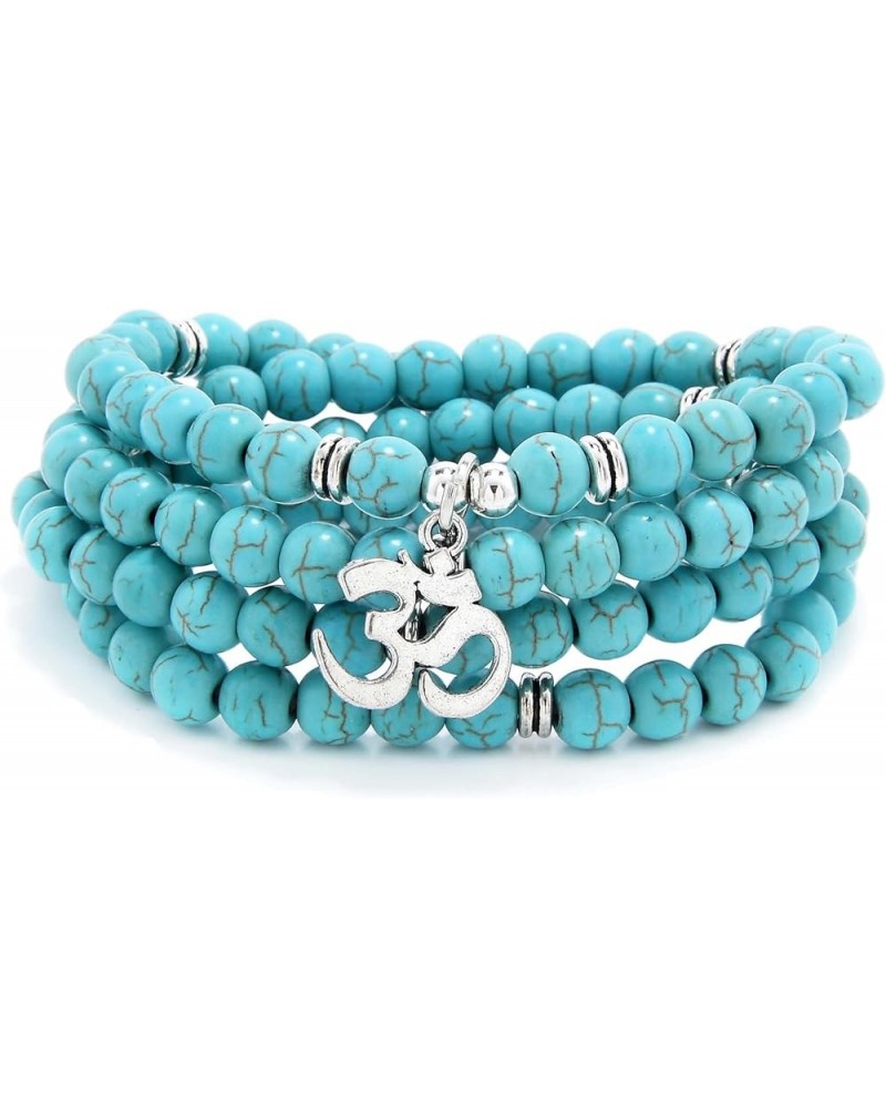 108 Mantra Mala Beads Bracelet Japa Mala Necklace with Om Symbol Charm Green Turquoise $9.68 Necklaces