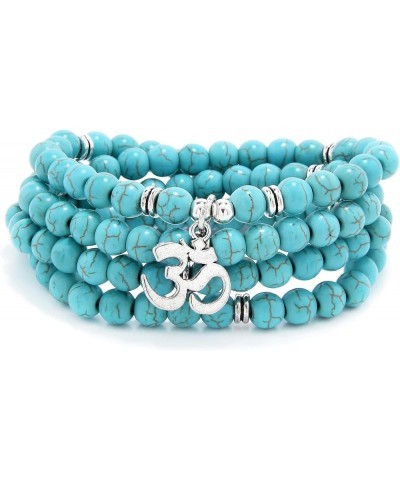 108 Mantra Mala Beads Bracelet Japa Mala Necklace with Om Symbol Charm Green Turquoise $9.68 Necklaces