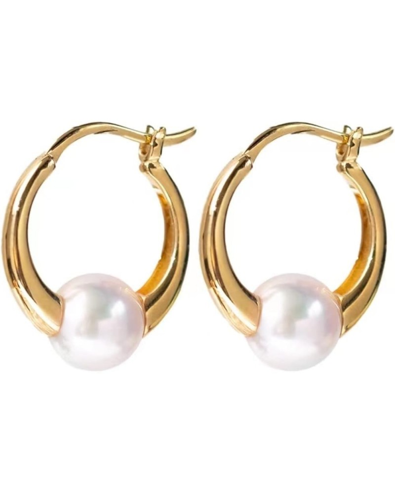 Chunky Gold Hoop Earrings Huggie Earrings Pearl Chunky Hoop Earrings Gold $20.64 Earrings