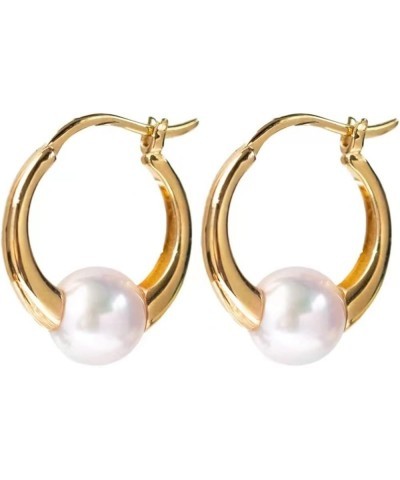 Chunky Gold Hoop Earrings Huggie Earrings Pearl Chunky Hoop Earrings Gold $20.64 Earrings