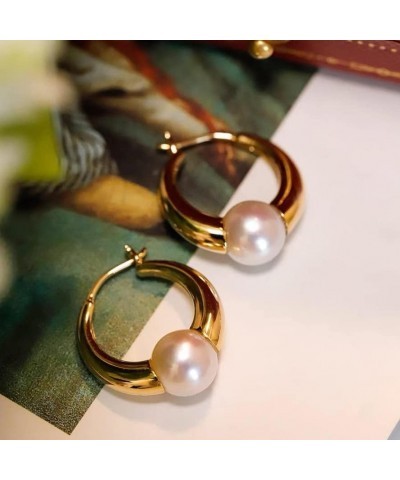 Chunky Gold Hoop Earrings Huggie Earrings Pearl Chunky Hoop Earrings Gold $20.64 Earrings