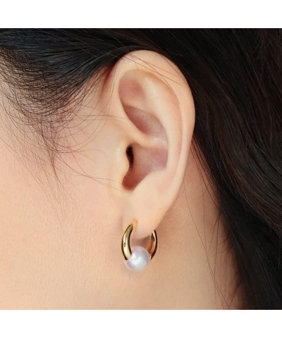 Chunky Gold Hoop Earrings Huggie Earrings Pearl Chunky Hoop Earrings Gold $20.64 Earrings