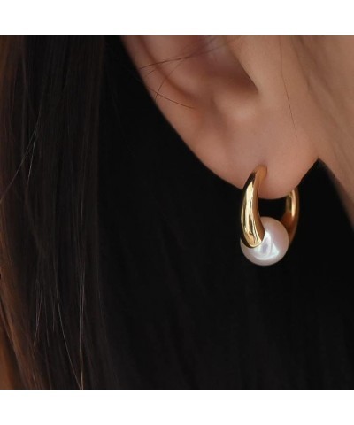 Chunky Gold Hoop Earrings Huggie Earrings Pearl Chunky Hoop Earrings Gold $20.64 Earrings