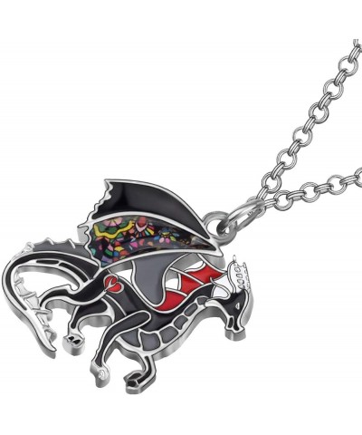 Dinosaur Dragon Necklace Pendant Dainty Jewelry Gift for Women Girls with Floral Enamel Black $8.66 Necklaces