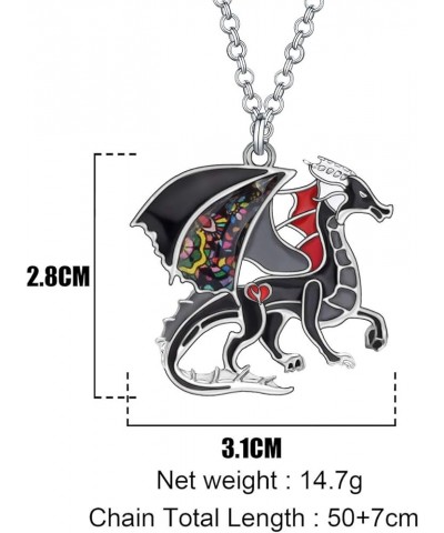 Dinosaur Dragon Necklace Pendant Dainty Jewelry Gift for Women Girls with Floral Enamel Black $8.66 Necklaces