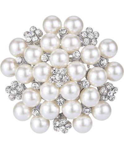 Women's Crystal Cream Simulated Pearl Elegant Flower Cluster Brooch Pin Silver-Tone Clear $11.96 Brooches & Pins