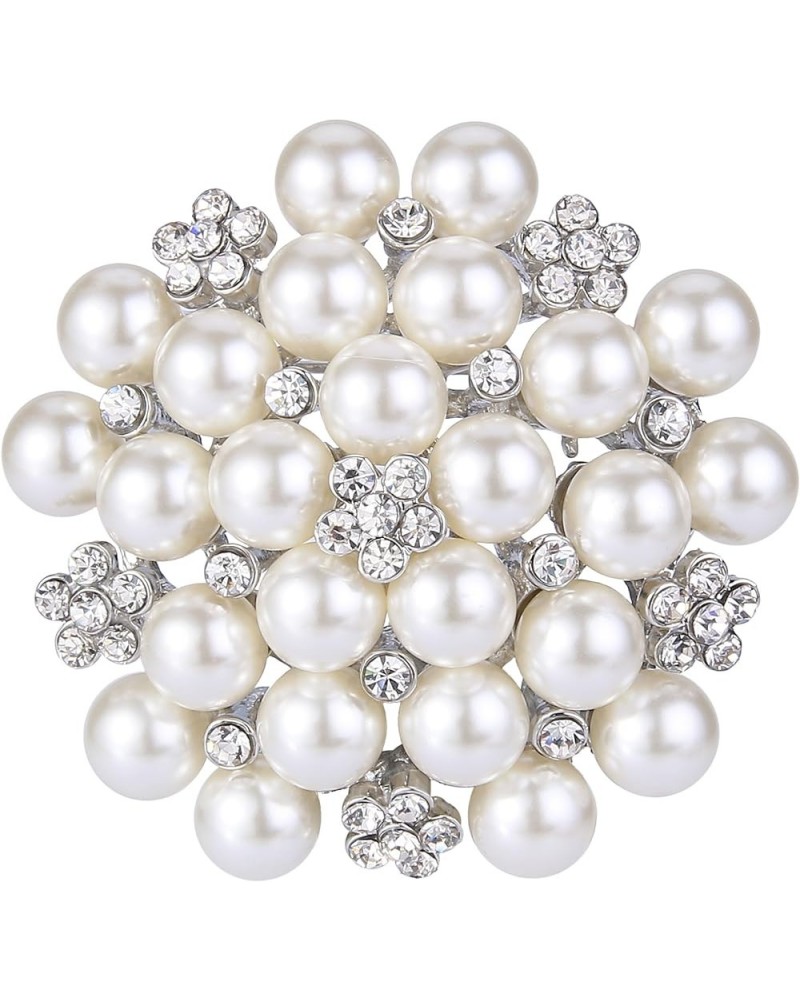 Women's Crystal Cream Simulated Pearl Elegant Flower Cluster Brooch Pin Silver-Tone Clear $11.96 Brooches & Pins