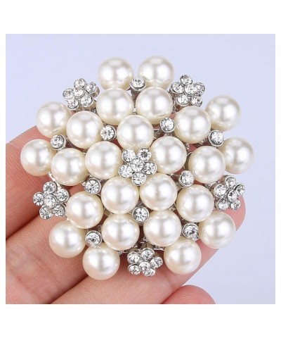 Women's Crystal Cream Simulated Pearl Elegant Flower Cluster Brooch Pin Silver-Tone Clear $11.96 Brooches & Pins