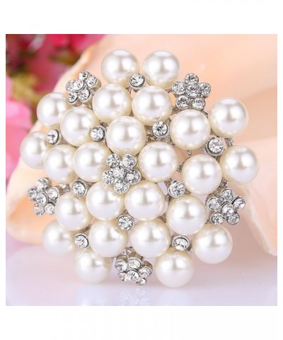 Women's Crystal Cream Simulated Pearl Elegant Flower Cluster Brooch Pin Silver-Tone Clear $11.96 Brooches & Pins