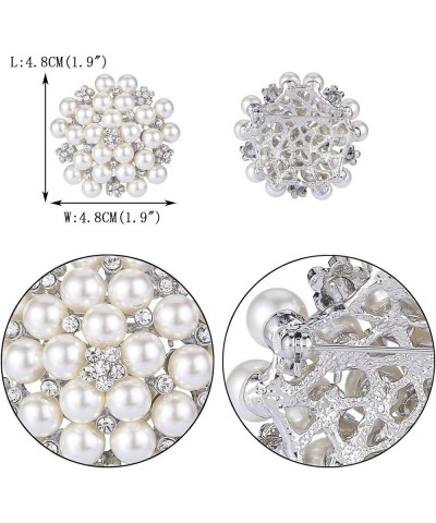 Women's Crystal Cream Simulated Pearl Elegant Flower Cluster Brooch Pin Silver-Tone Clear $11.96 Brooches & Pins