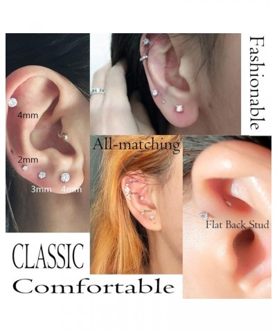 16g 2/3/4mm Cubic Zirconia Triple Forward Helix Ear Cartilage Tragus Studs Earrings Lip Piercing 16 gauge 16G 2mm stone 6mm L...