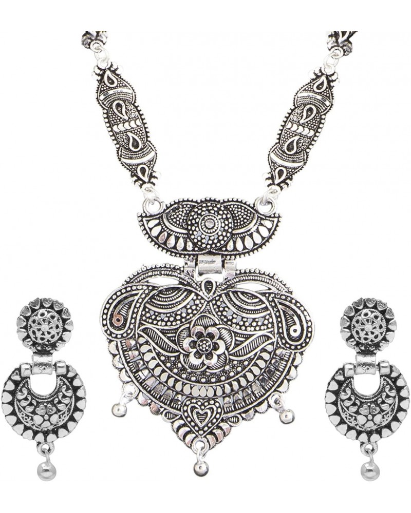 Traditional Indian Antique Silver Plated Temple Jewelry Traditional Long Bridal Jewelry Necklace Set for Women (SJN_38) $13.9...