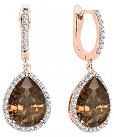 3.00 Ct Pear Cut Created Chocolate Diamond & White Diamond Halo Drop & Dangle Earrings 14k Rose Gold Plated 925 Sterling Silv...