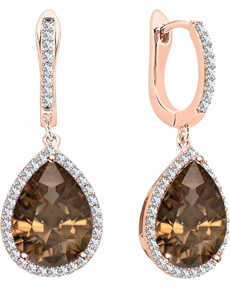 3.00 Ct Pear Cut Created Chocolate Diamond & White Diamond Halo Drop & Dangle Earrings 14k Rose Gold Plated 925 Sterling Silv...