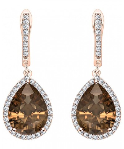 3.00 Ct Pear Cut Created Chocolate Diamond & White Diamond Halo Drop & Dangle Earrings 14k Rose Gold Plated 925 Sterling Silv...