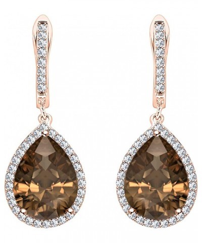 3.00 Ct Pear Cut Created Chocolate Diamond & White Diamond Halo Drop & Dangle Earrings 14k Rose Gold Plated 925 Sterling Silv...