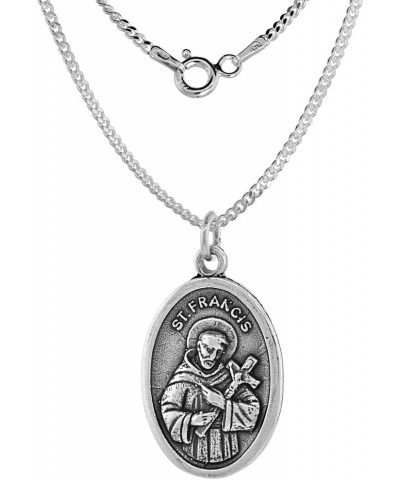 Sterling Silver St Francis Medal Necklace Oxidized finish Oval 1.8mm Chain Pendent-No-Chain $24.50 Necklaces