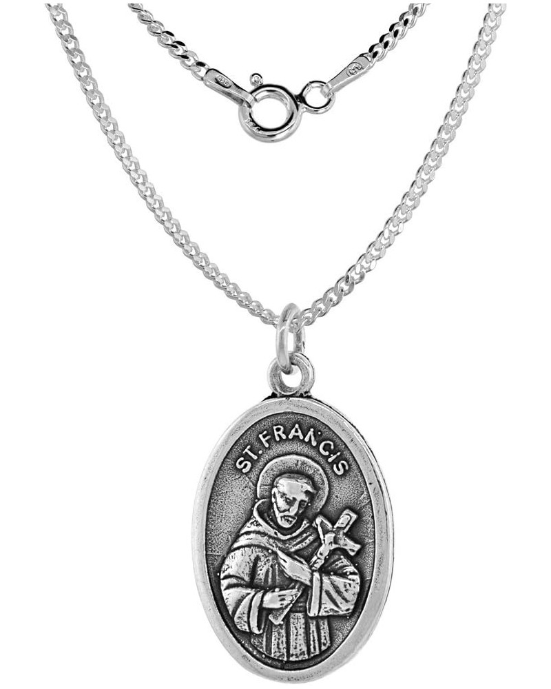 Sterling Silver St Francis Medal Necklace Oxidized finish Oval 1.8mm Chain Pendent-No-Chain $24.50 Necklaces