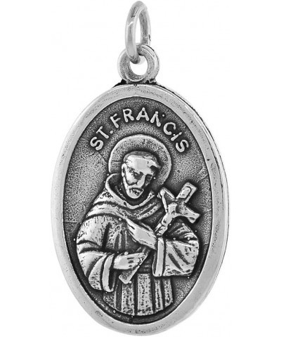 Sterling Silver St Francis Medal Necklace Oxidized finish Oval 1.8mm Chain Pendent-No-Chain $24.50 Necklaces