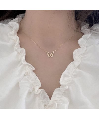 Classic Butterfly Choker Rhinestones Tiny Pendant Necklaces Dainty Crystal Necklaces Collarbone Chain Jewelry for Women or Te...