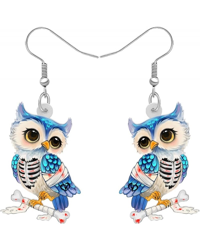 Cute Acrylic Owl Earrings Dangle Cartoon Owl Jewelry for Women Girls Owl Lovers Gifts Halloween Skeleton Owl $7.14 Earrings