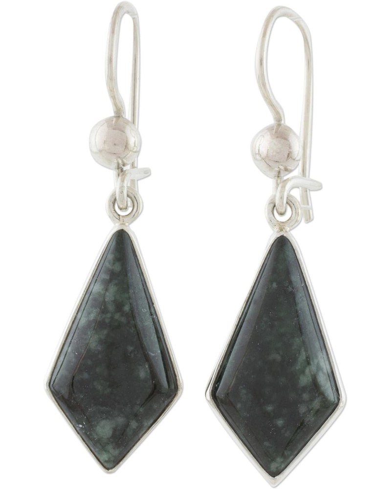 Handmade .925 Sterling Silver Dark Green Jade Dangle Earrings Guatemalan Geometric Gemstone [1.5 in L x 0.6 in W x 0.2 in D] ...