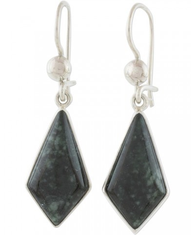 Handmade .925 Sterling Silver Dark Green Jade Dangle Earrings Guatemalan Geometric Gemstone [1.5 in L x 0.6 in W x 0.2 in D] ...