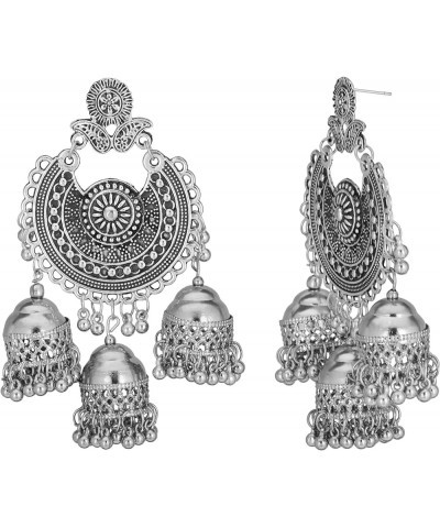 Indian Ethnic Partywear Traditional Oxidized SIlver Beaded Navratri Jhumka Jhumki Earrings with Maang Tikka Combo for Women a...