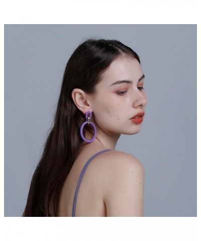 Acrylic Rectangle Earrings, Fashion Acrylic Square/Oval/Hoop Statement Drop Earrings for Women girls Purple Hoop $6.35 Earrings