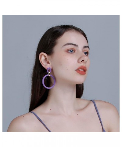 Acrylic Rectangle Earrings, Fashion Acrylic Square/Oval/Hoop Statement Drop Earrings for Women girls Purple Hoop $6.35 Earrings