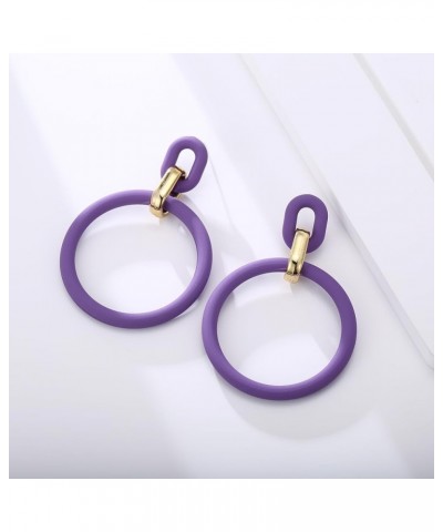 Acrylic Rectangle Earrings, Fashion Acrylic Square/Oval/Hoop Statement Drop Earrings for Women girls Purple Hoop $6.35 Earrings