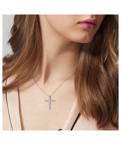 Sterling Silver Cross Necklace for Women, Dainty Cubic Zirconia Cross Pendant Necklaces for Teens Girls Silver - 18" Chain $1...