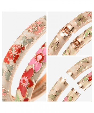 Bangles Bracelets Gorgeous Enameled Flower Cloisonne Gold Plated Indian Jewelry Sets Box for Womens Gift A101-Flower-Cream Wh...