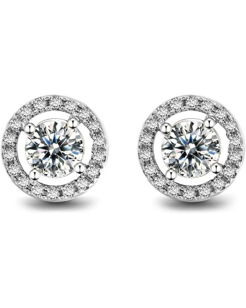 Platinum Plated Round Shape 1.0 Carat Simulated Cubic Zircon Diamond Stud Earrings Silver Clear $6.35 Earrings