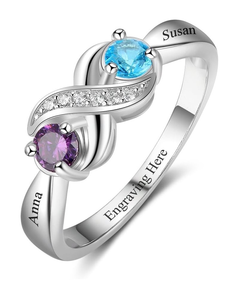 Personalized Infinity Mothers Ring with 2 Round Simulated Birthstones Engagement Promise Rings for Women $17.25 Rings