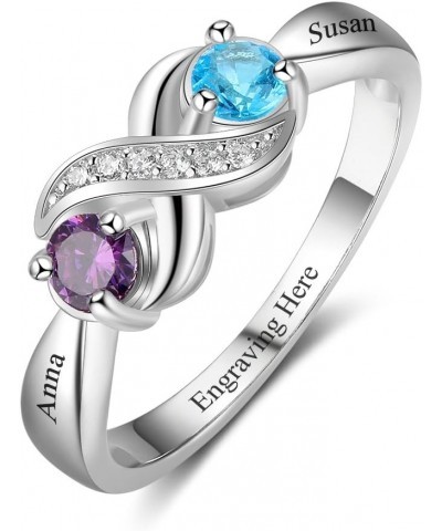 Personalized Infinity Mothers Ring with 2 Round Simulated Birthstones Engagement Promise Rings for Women $17.25 Rings