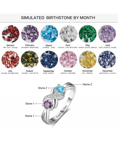 Personalized Infinity Mothers Ring with 2 Round Simulated Birthstones Engagement Promise Rings for Women $17.25 Rings