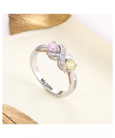 Personalized Infinity Mothers Ring with 2 Round Simulated Birthstones Engagement Promise Rings for Women $17.25 Rings