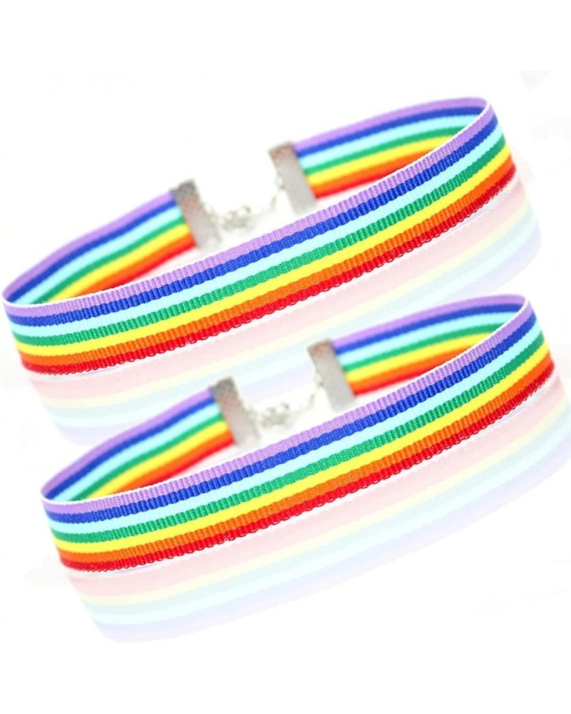 SuoFrun 2Pcs Rainbow LGBT Choker Necklace for Women Girl LGBTQ Rainbow Bracelets Wristband Gay Lesbian Pride Short Clavicle C...