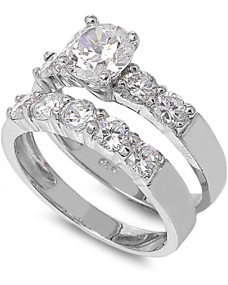 Round Center Cubic Zirconia Set of 2 Ring Sterling Silver (Color Options, Sizes 4-13) Silver $12.31 Rings