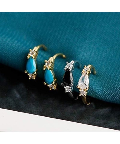 Small Cz Huggie Hoop Earrings Silver Gold Teardrop Cubic Zirconia Turquoise 9mm Mini Small Cartilage Helix Huggy Hoops Earrin...