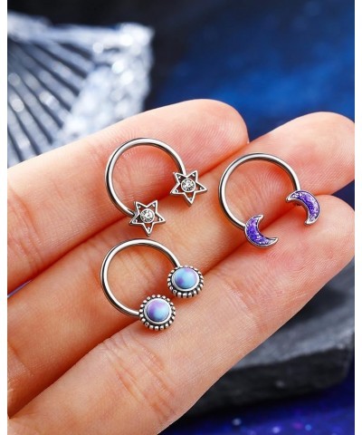 3pcs Septum Rings 16g Septum Jewelry Star Septum Piercing Moon Cartilage Hoop Daith Piercing Jewelry Helix Tragus Earring for...