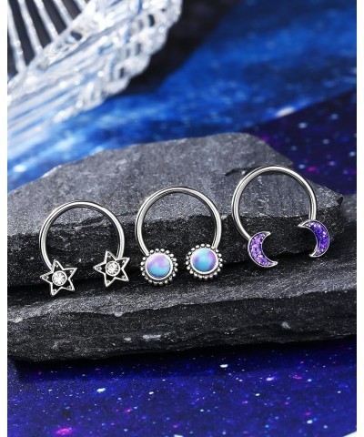 3pcs Septum Rings 16g Septum Jewelry Star Septum Piercing Moon Cartilage Hoop Daith Piercing Jewelry Helix Tragus Earring for...