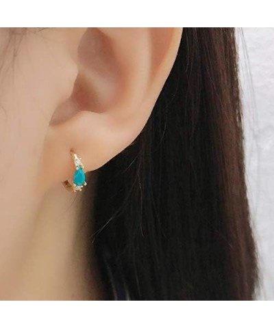 Small Cz Huggie Hoop Earrings Silver Gold Teardrop Cubic Zirconia Turquoise 9mm Mini Small Cartilage Helix Huggy Hoops Earrin...