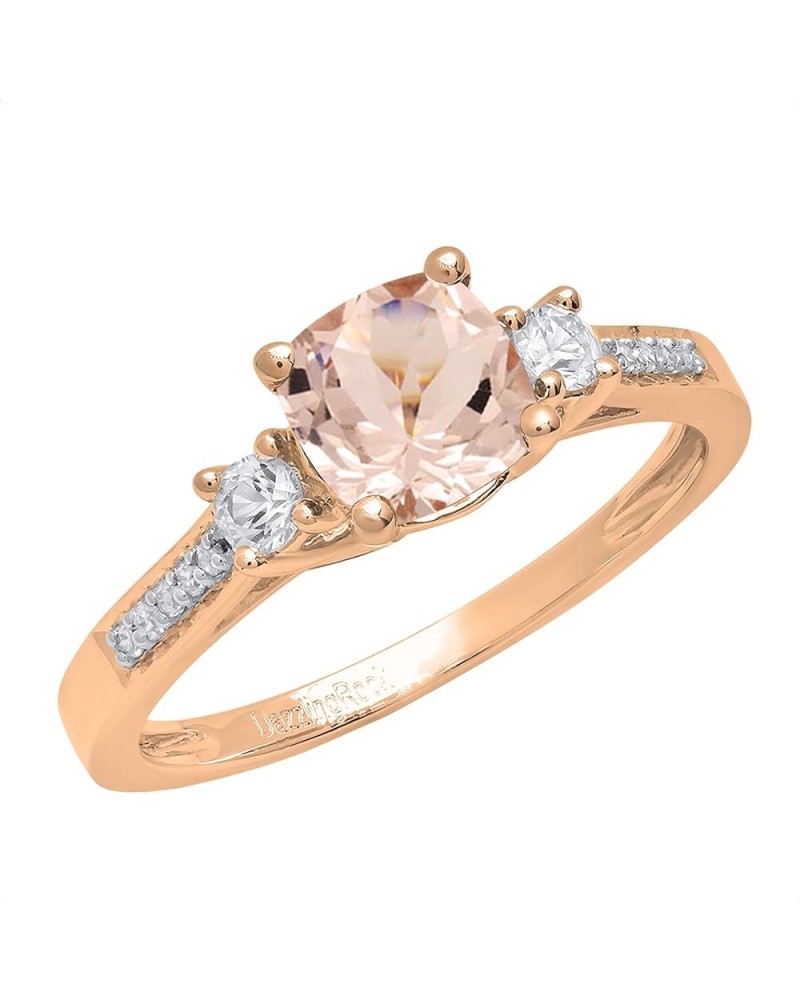 6mm Cushion Morganite & Round White Sapphire with White Diamond 3 Stone Style Engagement Ring in 14K Gold 6 Rose Gold $173.95...