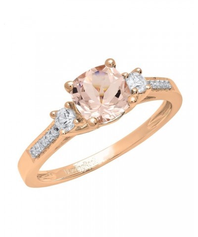 6mm Cushion Morganite & Round White Sapphire with White Diamond 3 Stone Style Engagement Ring in 14K Gold 6 Rose Gold $173.95...